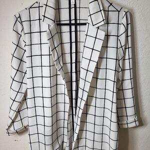 Mine Black and White Grid Pattern Blazer